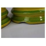 BALDELLI ITALY Yellow Ceramic Oil Cruets - Pair with Cork Stoppers