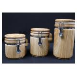 Wooden Ceramic Canisters with Clamp Lids - 3-Piece Set (Made in China)