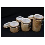 Wooden Ceramic Canisters with Clamp Lids - 3-Piece Set (Made in China)