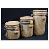 Wooden Ceramic Canisters with Clamp Lids - 3-Piece Set (Made in China)