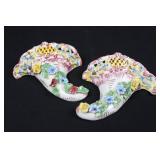 Porcelain Floral Shoes - Italy Hand-Painted Pair of Decorative Slippers