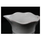 White Ceramic Pitcher with Red Berry Hand-Painted Motif, Scalloped Rim