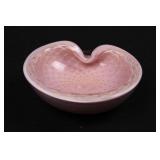 Mid Century Modern Barbini Murano Italy Art Glass Pink Gold Leaf Bullicante Bowl