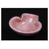 Mid Century Modern Barbini Murano Italy Art Glass Pink Gold Leaf Bullicante Bowl
