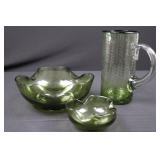 Olive Green Glass Bowls & Pitcher 3-Piece Set