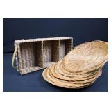 Natural Wicker Basket Set - Rectangular Carry Hamper & Round Baskets