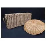 Natural Wicker Basket Set - Rectangular Carry Hamper & Round Baskets