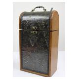 Vintage Grapevine-Embossed Wood Jewelry Box with Metal Panels & Dual Compartments
