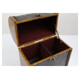 Vintage Grapevine-Embossed Wood Jewelry Box with Metal Panels & Dual Compartments