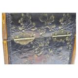 Vintage Grapevine-Embossed Wood Jewelry Box with Metal Panels & Dual Compartments