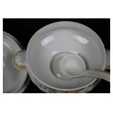 Porcelain Lidded Soup Tureen with Yellow Floral Pattern - 11 Inch Diameter