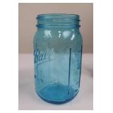 Ball Blue Wide Mouth Mason Jars (2) & 6 Pressed Glass Tumblers