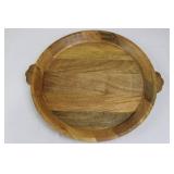 Acacia Wood Oversized Round Serving Tray with Handles