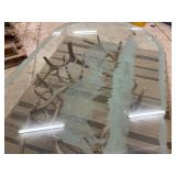 Glass Top Coffee table with authentic antler base. Buck scene etching on top