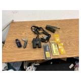 Binoculars, accessories, and knife
