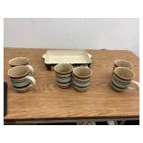 Set of 6 coffee mugs with matching tray holder