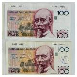 Belgian 100 Franc Banknotes (Cent Francs) - Lot of 5