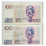 Belgian 100 Franc Banknotes (Cent Francs) - Lot of 5