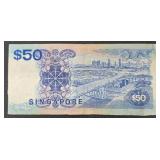 Singapore 50 Dollar Banknote - Collectible Currency Note with Ship & Bridge Design