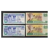 Singapore Banknotes - 2x $1 & 2x $5 Singapore Dollars