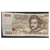 Austrian 20 Schilling Banknote - Hong Kong 10 Dollar Banknote - Swiss 10 Franc Banknote
