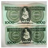 Hungarian 1000 Forint Banknote (Lot of 2)