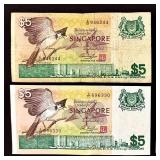 Singapore $5 & $1 Banknotes (Lot of 4)