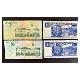 Singapore $5 & $1 Banknotes (Lot of 4)