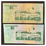 Singapore $5 & $1 Banknotes (Lot of 4)