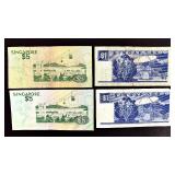 Singapore $5 & $1 Banknotes (Lot of 4)