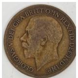 George V 1913 One Penny Coin - UK Bronze, Britannia Reverse