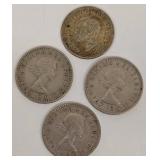 UK Sixpences 1958, 1962, 1963 & Canada 1938 Dime - 4 Coins