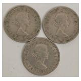 UK Sixpences 1958, 1962, 1963 & Canada 1938 Dime - 4 Coins