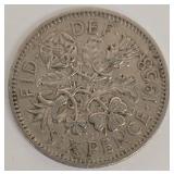 UK Sixpences 1958, 1962, 1963 & Canada 1938 Dime - 4 Coins