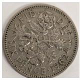 UK Sixpences 1958, 1962, 1963 & Canada 1938 Dime - 4 Coins