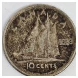 UK Sixpences 1958, 1962, 1963 & Canada 1938 Dime - 4 Coins