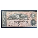 Confederate States of America Five Dollar Note - February 11, 1864, Richmond