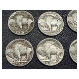 Buffalo Nickels 12-Coin Lot - Dates include 1927, 1928, 1936, 1937