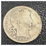 Barber Quarter 1892 - Liberty Head 25-Cent Silver Coin