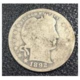 Barber Quarter 1892 - Liberty Head 25-Cent Silver Coin