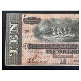 Antique Confederate States of America 10 Dollar Note Series 10 Dated 2/17/1864 - Serial #43419