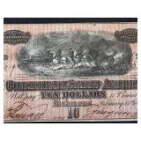 Antique Confederate States of America 10 Dollar Note Series 10 Dated 2/17/1864 - Serial #43419
