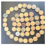 52 Indian Head Cents - Circulated, Various Dates (US 1859-1909)
