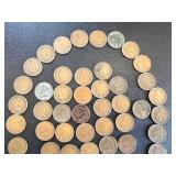 52 Indian Head Cents - Circulated, Various Dates (US 1859-1909)