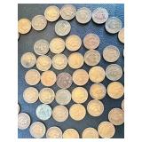 52 Indian Head Cents - Circulated, Various Dates (US 1859-1909)