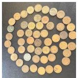 52 Indian Head Cents - Circulated, Various Dates (US 1859-1909)