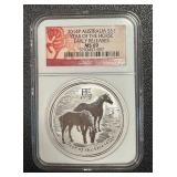 Perth Mint 2014 Year of the Horse 1 oz Silver Coin NGC MS69