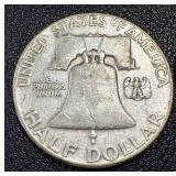 Two 1950 Benjamin Franklin Half Dollars - 90% Silver, Denver (D) Mint Mark