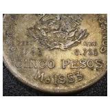 1953 Mexico 5 Peso Silver Coin Hidalgo Portrait Ley