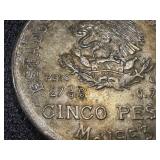 1953 Mexico 5 Peso Silver Coin Hidalgo Portrait Ley